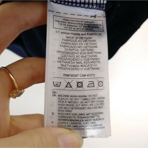 Adidas Navy & White Striped Hoodie w/Pocket - Picture 5 of 6